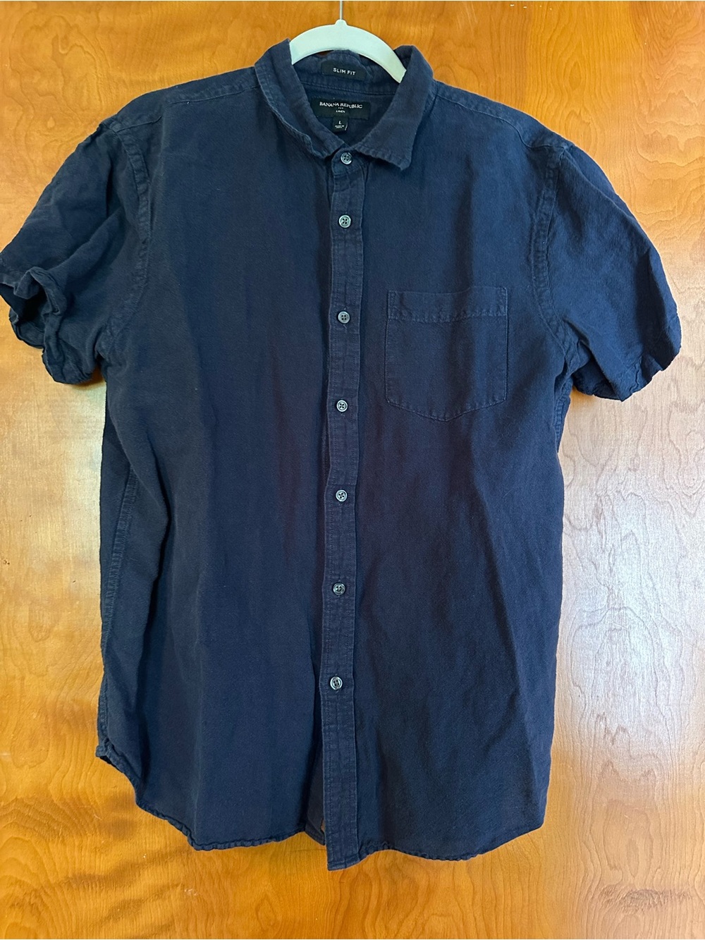 Men’s Banana Republic Navy Linen Short Sleeved Button Down Casual Shirt, Size L